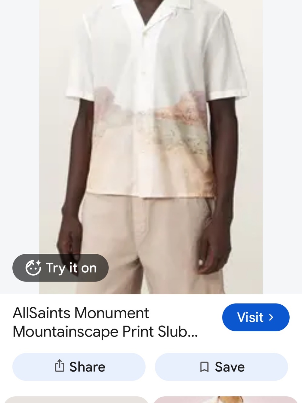 AllSaints White Short-Sleeve Camp Shirt with Beige Scenic Print